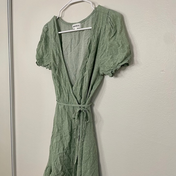 Revolve Mini Wrap Dress in Sage Polka Dot - Picture 6 of 15